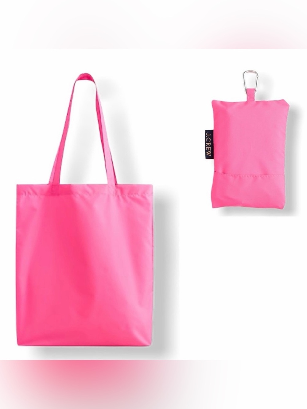 J. CREW Tote Bag PINK Reusable Lightweight Recycled With Storage Pouch New NWT